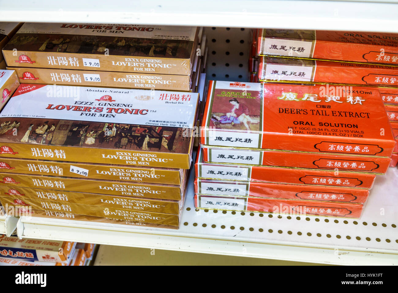 Orlando Florida,Chinatown,Health Food City,Health Market,Oriental,médecine alternative,pharmacie,vente d'exposition Aphrodisiacs,Lover's Tonic,Deer's Tail ex Banque D'Images