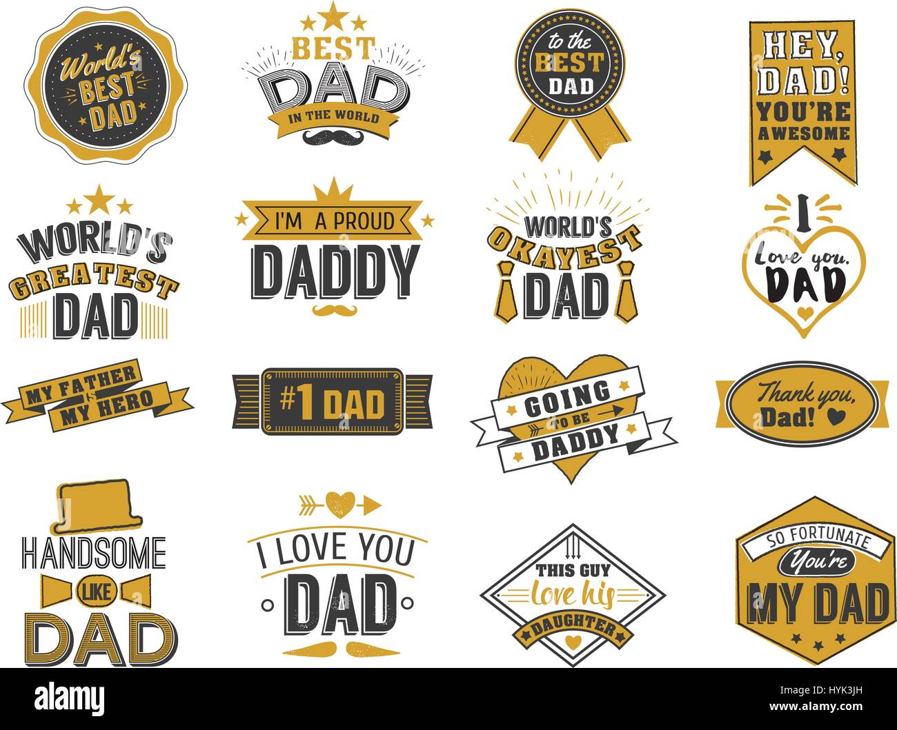 Fête des pères heureux isolé précédemment sur le fond blanc. Félicitations papa et gold black label, vecteur badge collection. Illustration de Vecteur