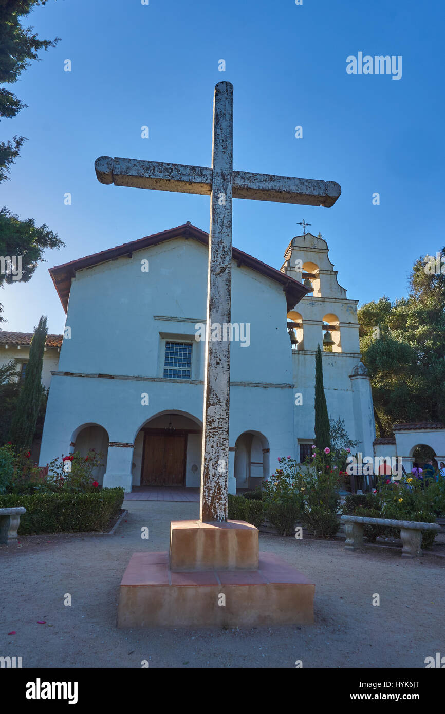 L'église historique à la mission de San Juan Bautista. Banque D'Images