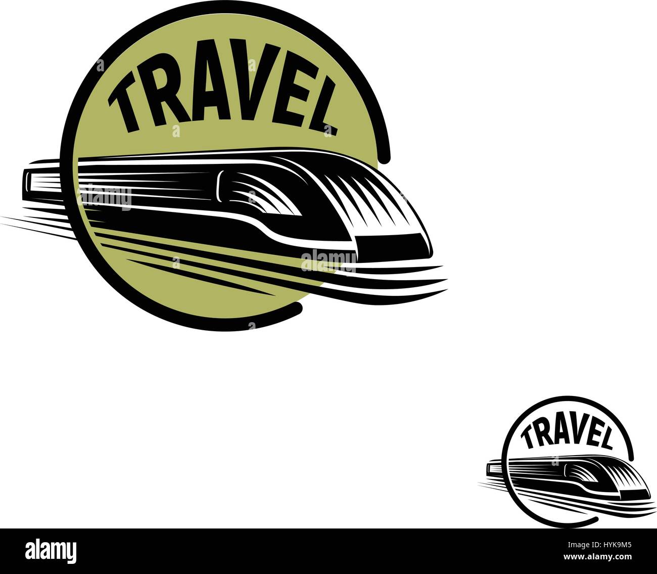 Résumé isolé forme ronde couleur noir train dans cadre vert logo sur fond blanc, monochrome transport ferroviaire moderne logotype, élément de fer dans leur gravure vector illustration Illustration de Vecteur