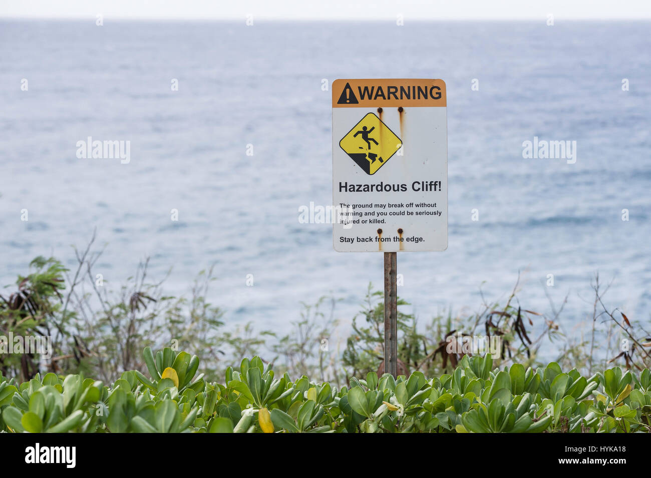 Dangereux Avertissement Falaise, signer, Kauai, Hawaii, USA Banque D'Images
