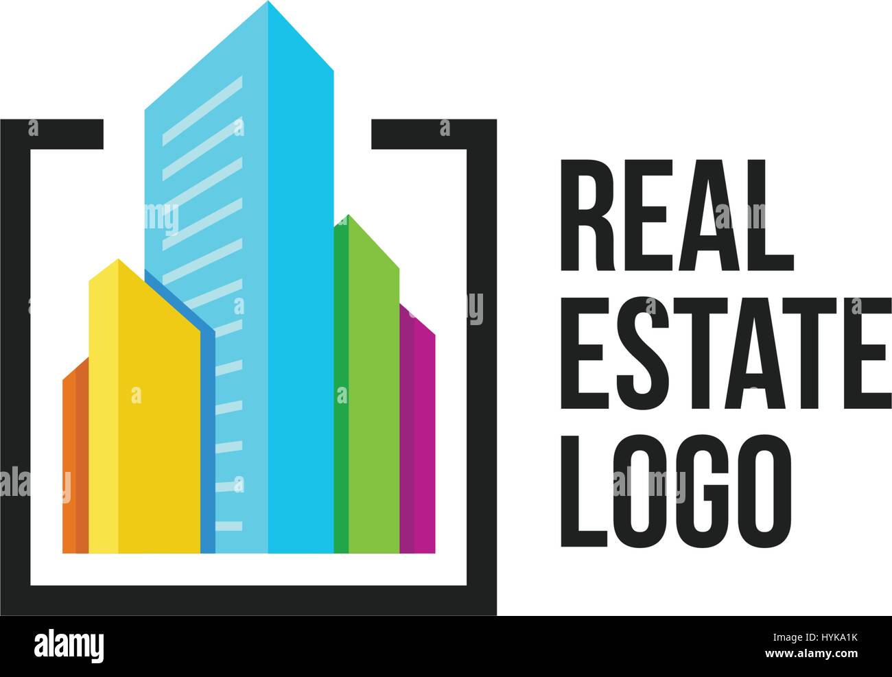 Agence immobilière colorés isolé, maison logo logotype sur blanc, accueil concept,icône illustration vectorielle, gratte-ciel Illustration de Vecteur