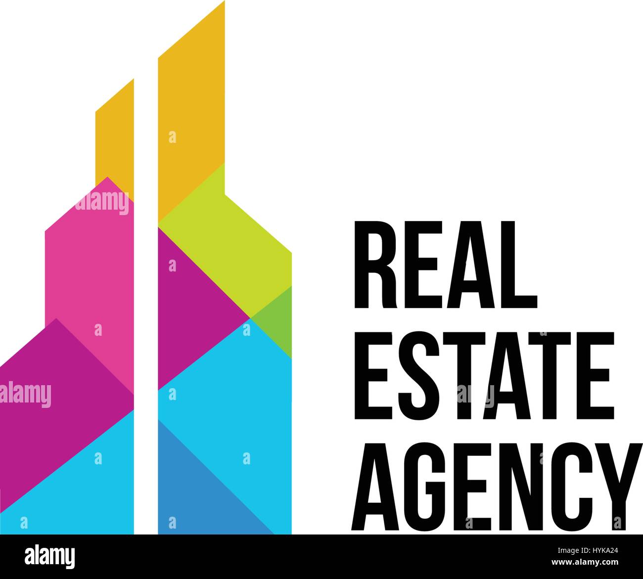Agence immobilière colorés isolé, maison logo logotype sur blanc, accueil concept,icône illustration vectorielle, gratte-ciel Illustration de Vecteur