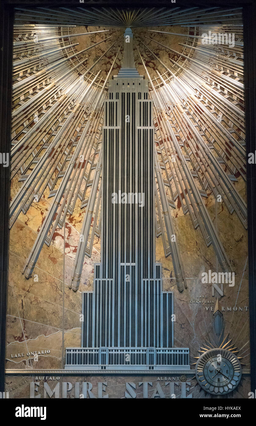Détail de la réception, Empire State Building, Manhattan, New York City, États-Unis Banque D'Images
