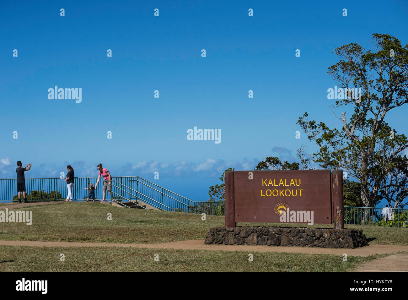 Kalalau Lookout signe, Koke'e State Park, Kauai, Hawaii, USA Banque D'Images
