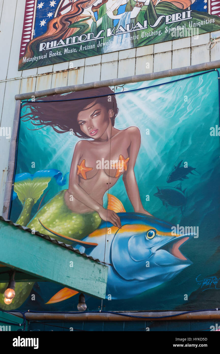 Sirène fresque à Kapa'a, Kauai, Hawaii, USA Banque D'Images