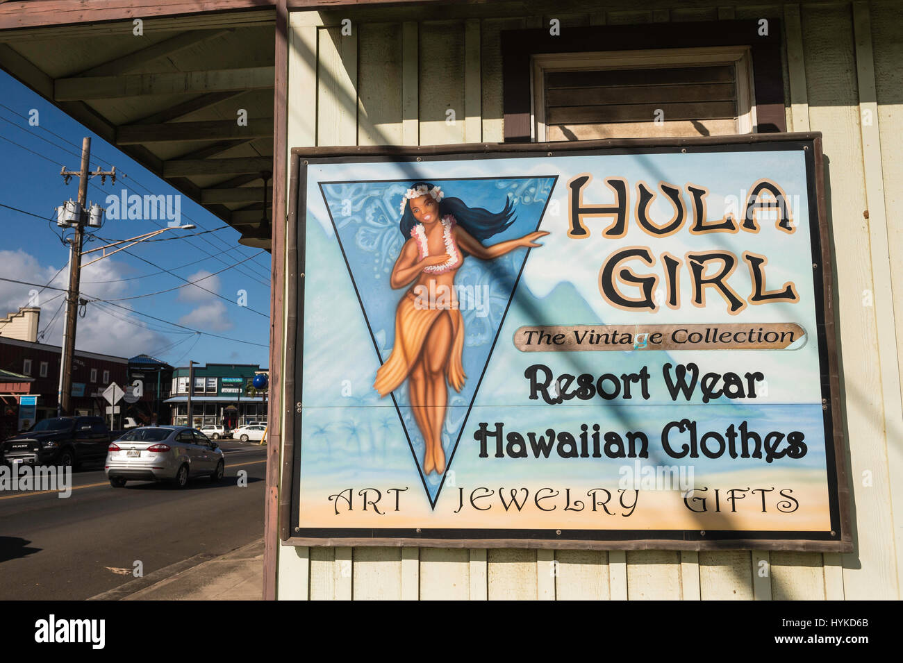 La Hula Girl, vêtements la boutique sign, Kapa'a, Kauai, Hawaii, USA Banque D'Images