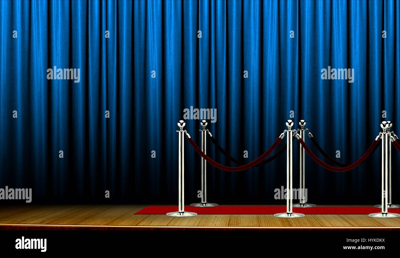 Tapis rouge sur scène avec rideau bleu Banque D'Images