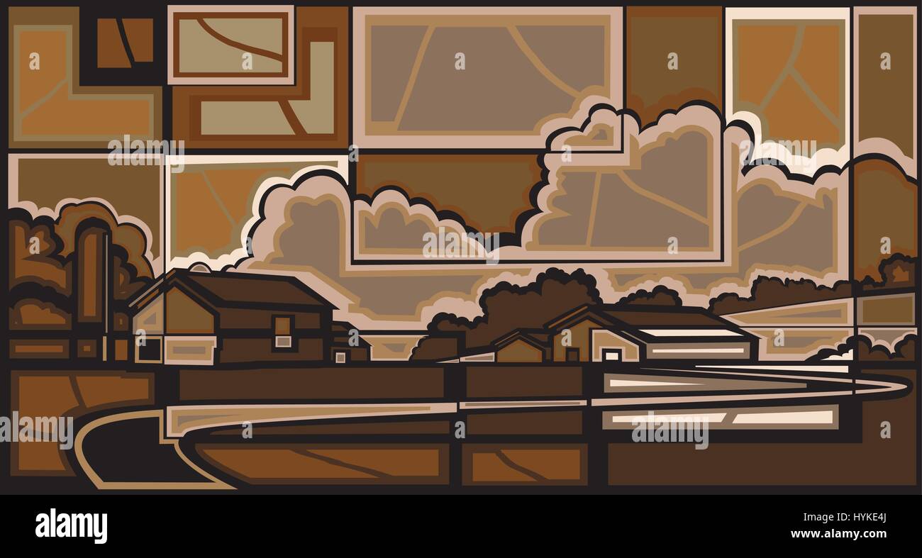 Vector illustration mosaïque modifiable d'un paysage de ferme générique Illustration de Vecteur