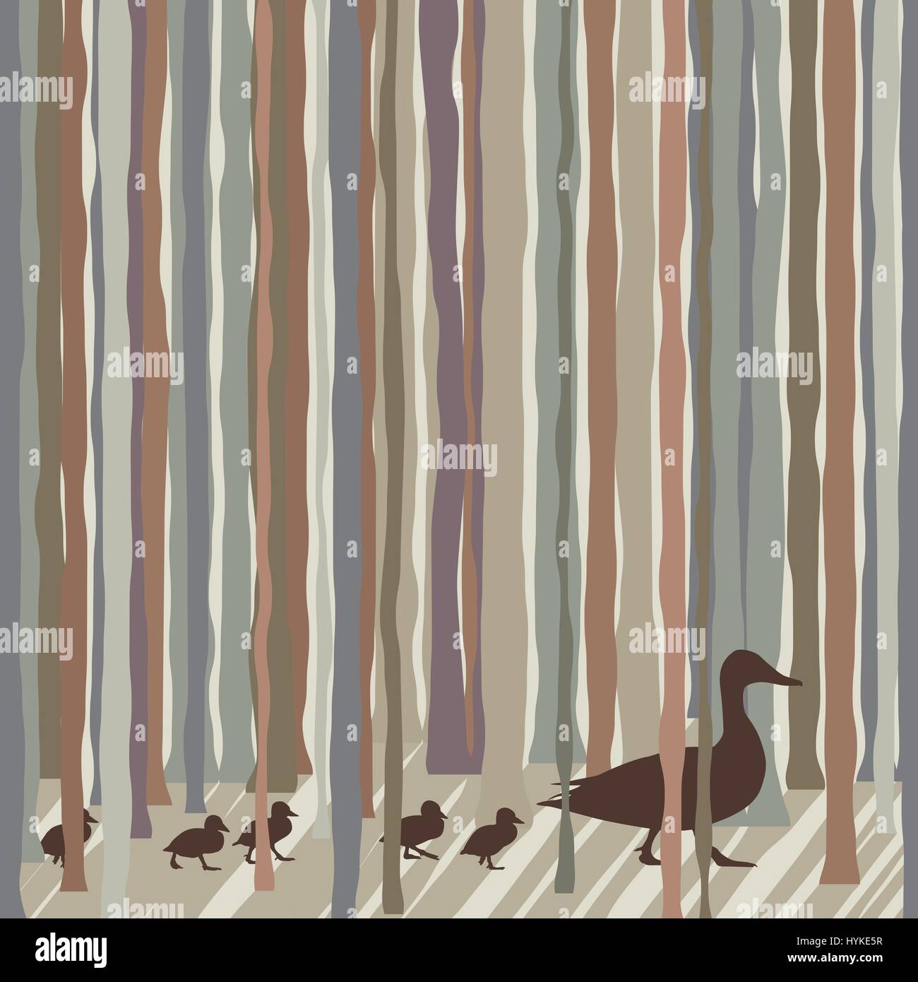 Illustration vectorielle modifiable d'un canard canetons leader par abstract woodland Illustration de Vecteur