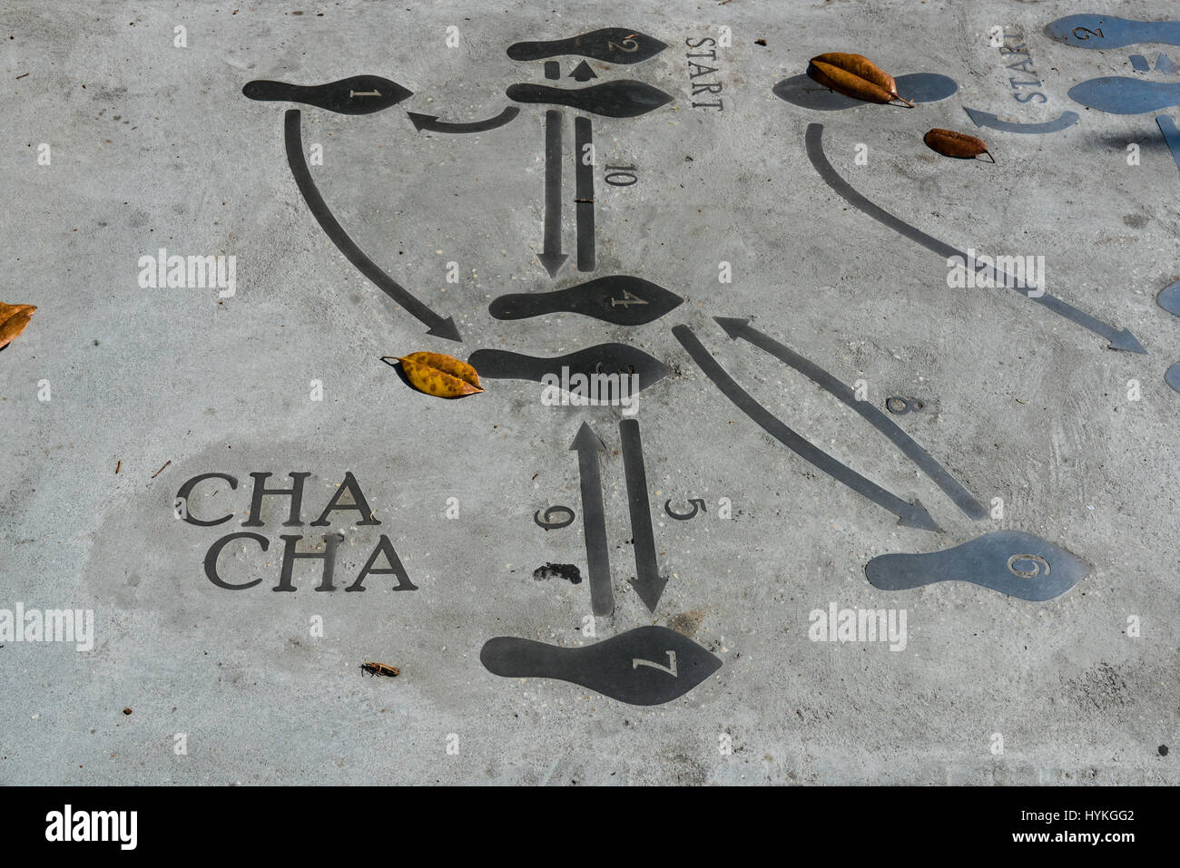 Instructions pour la danse le Cha Cha ensemble dans un trottoir à Pensacola, Floride Banque D'Images