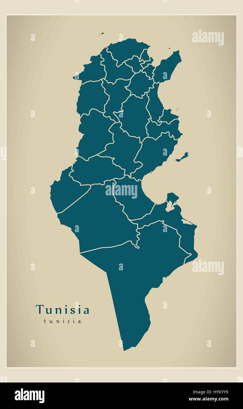 Carte moderne - Tunisie TN gouvernorats avec Illustration de Vecteur