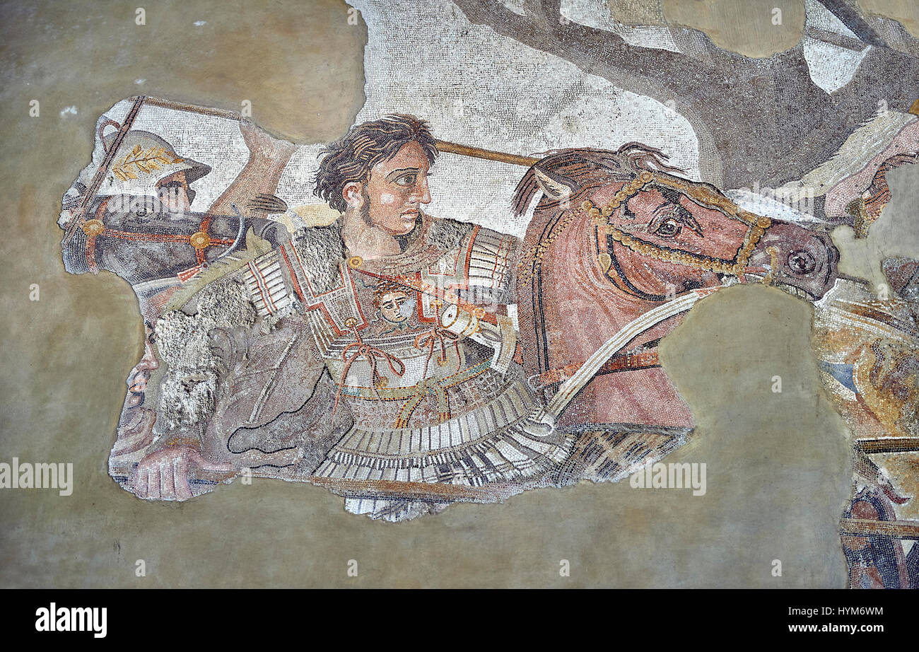 Alexandre le Grand à partir de la mosaïque romaine de la bataille entre Alexandre le Grand et le roi Perse Darius, 120-125 avant J.-C., Casa del Fauno, Pompéi, inv 1002 Banque D'Images