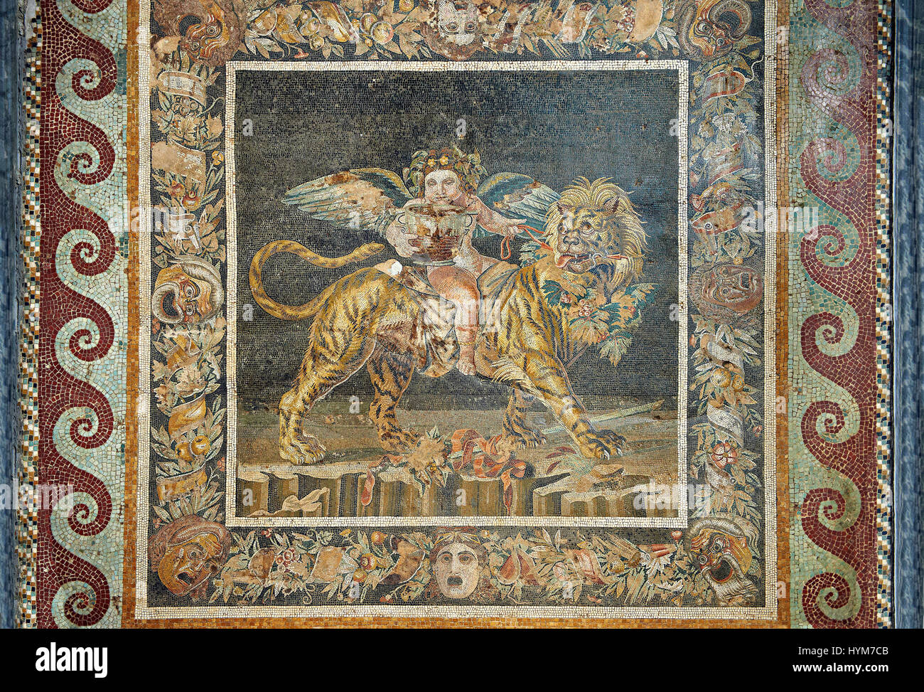 Mosaïque romaine d'une procession mythique, Pompéi, Naples, Italie Musum archéologique Banque D'Images
