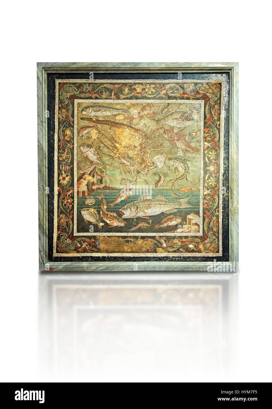 Mosaïque romaine de poissons provenant de Pompéi, Naples, Italie Musum archéologique Banque D'Images