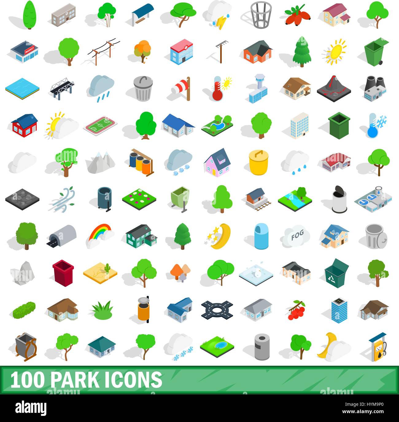 100 park icons set, style 3D isométrique Illustration de Vecteur