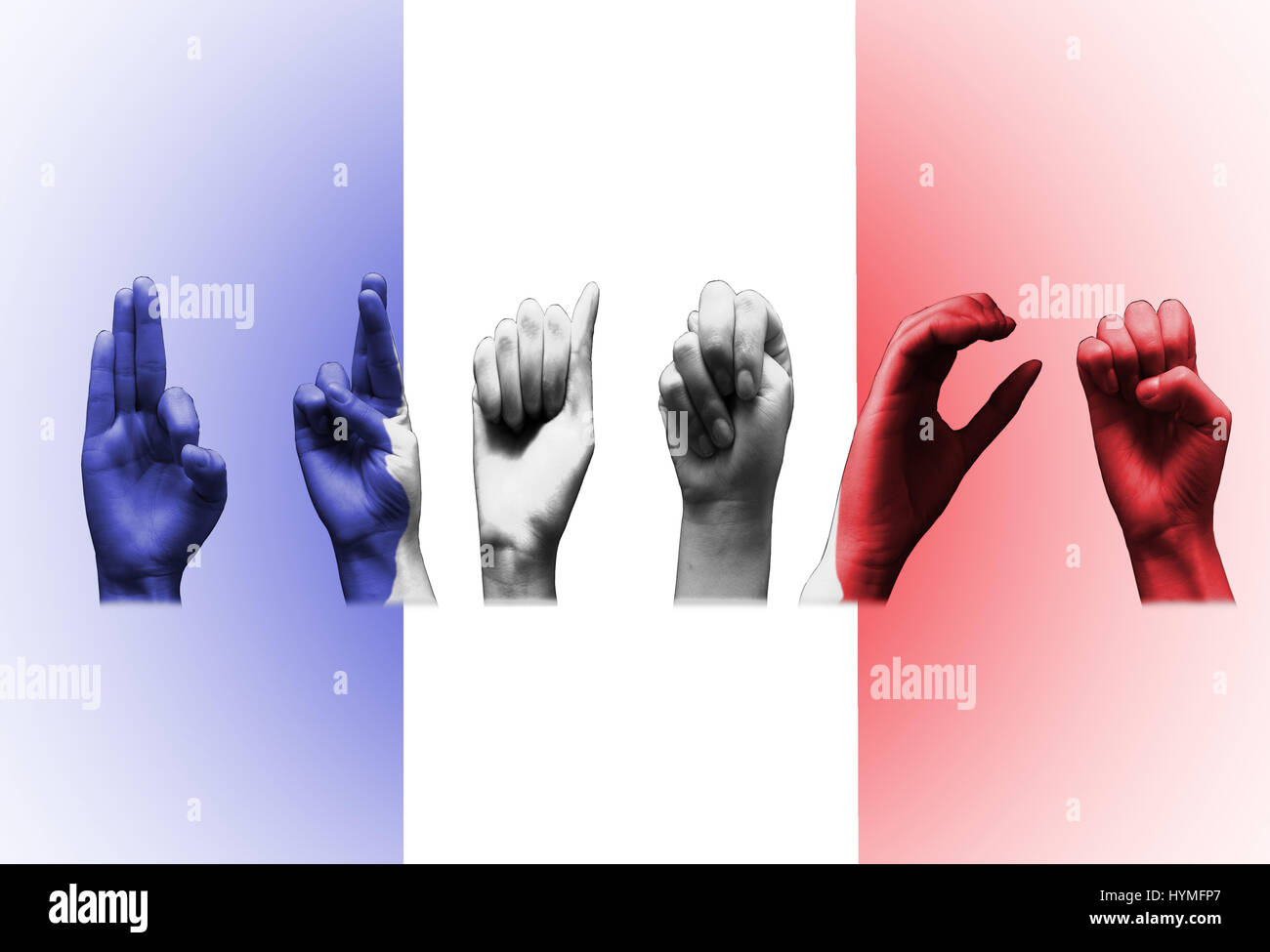 Mot france plus le drapeau français signe sourds on white Banque D'Images
