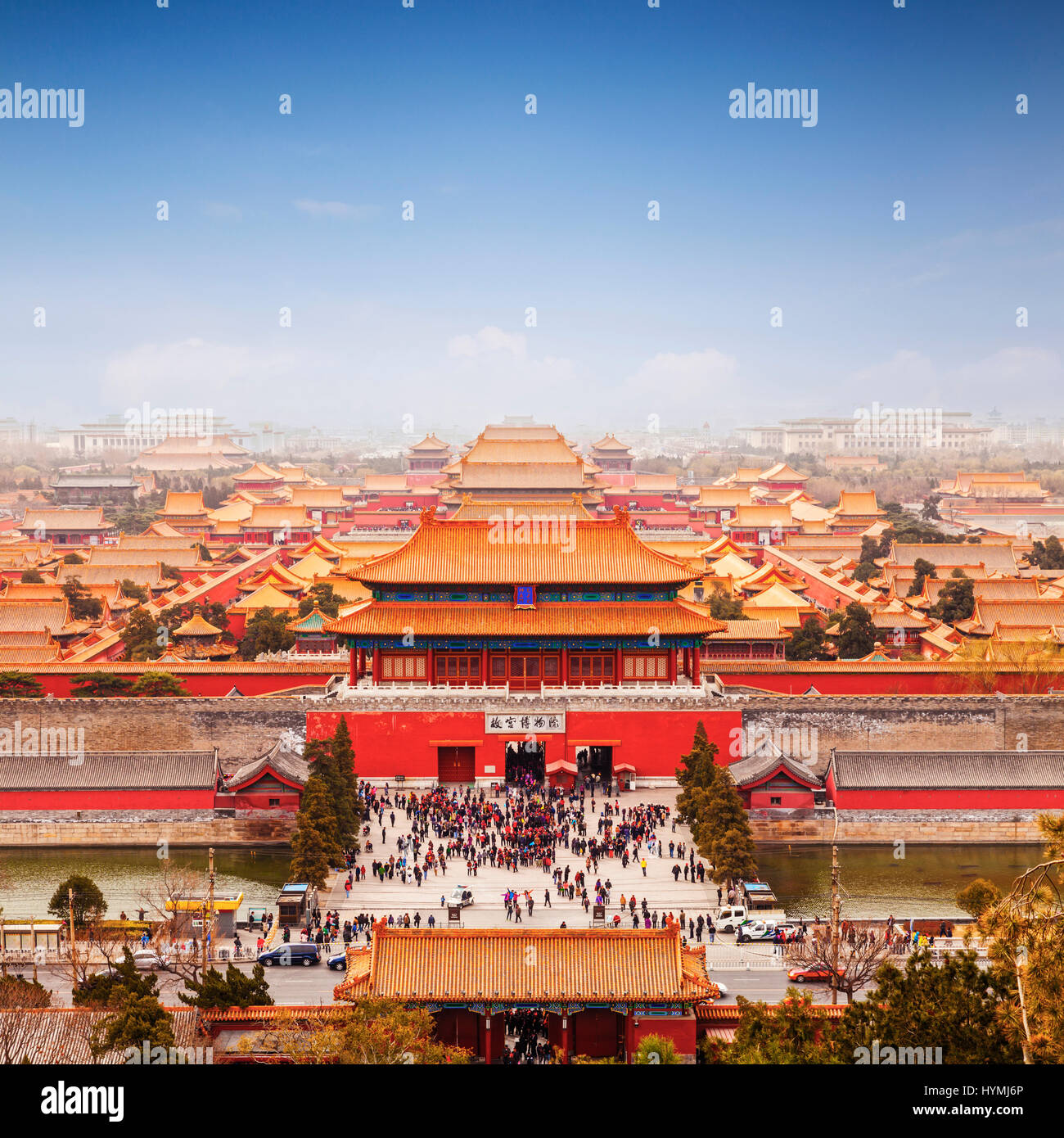 Vue aérienne de la Cité Interdite, Beijing, Chine, format carré. Banque D'Images