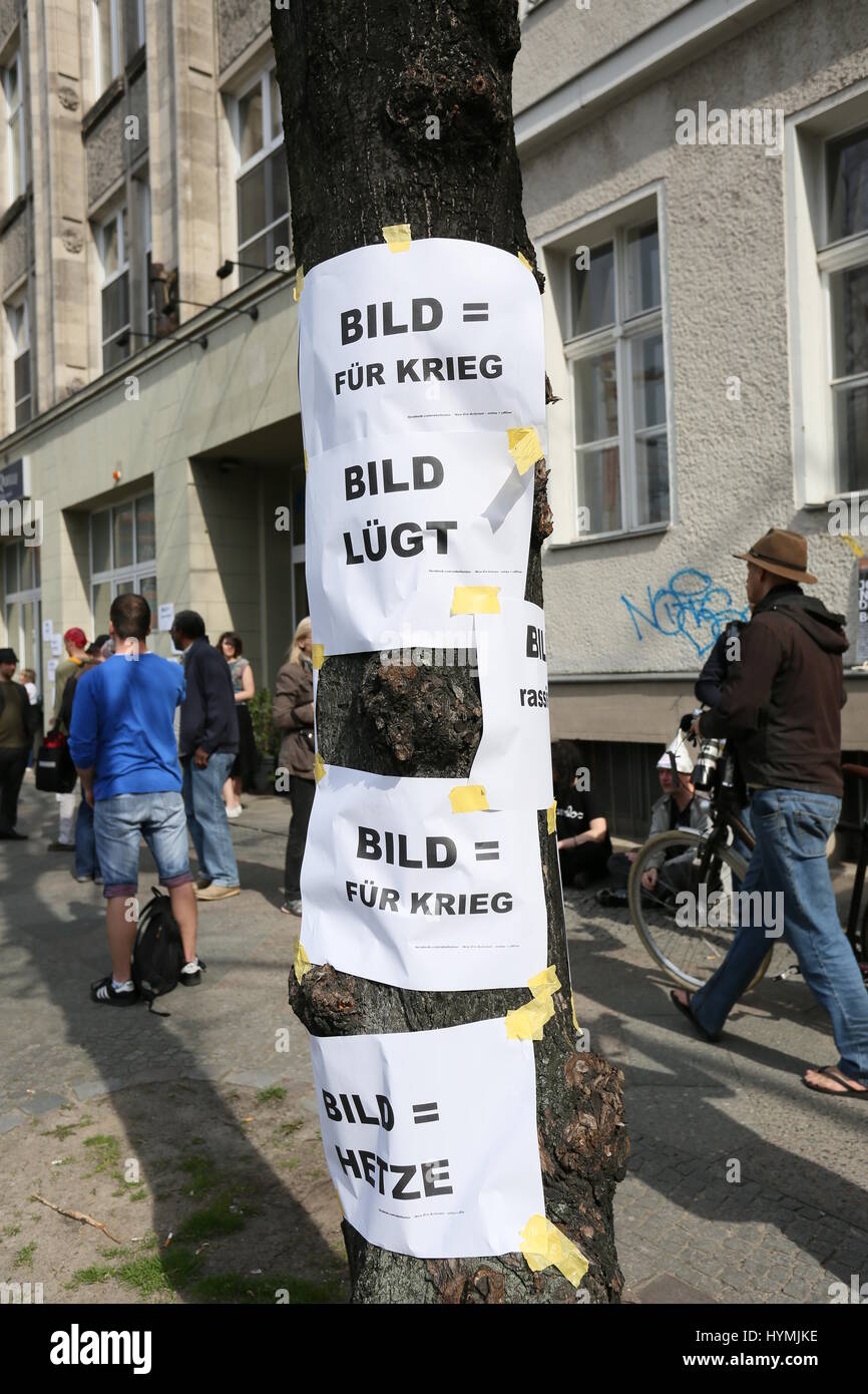 Berlin, Allemagne, avril 11th, 2015 : protestation contre plus grand quotidien du Allemagne BILD. Banque D'Images