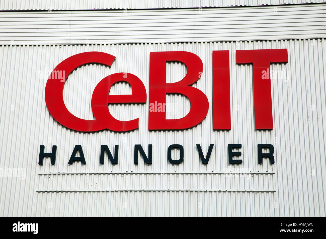 Logo et inscription de l'exposition Cebit 2017 à Hanovre, Allemagne Banque D'Images