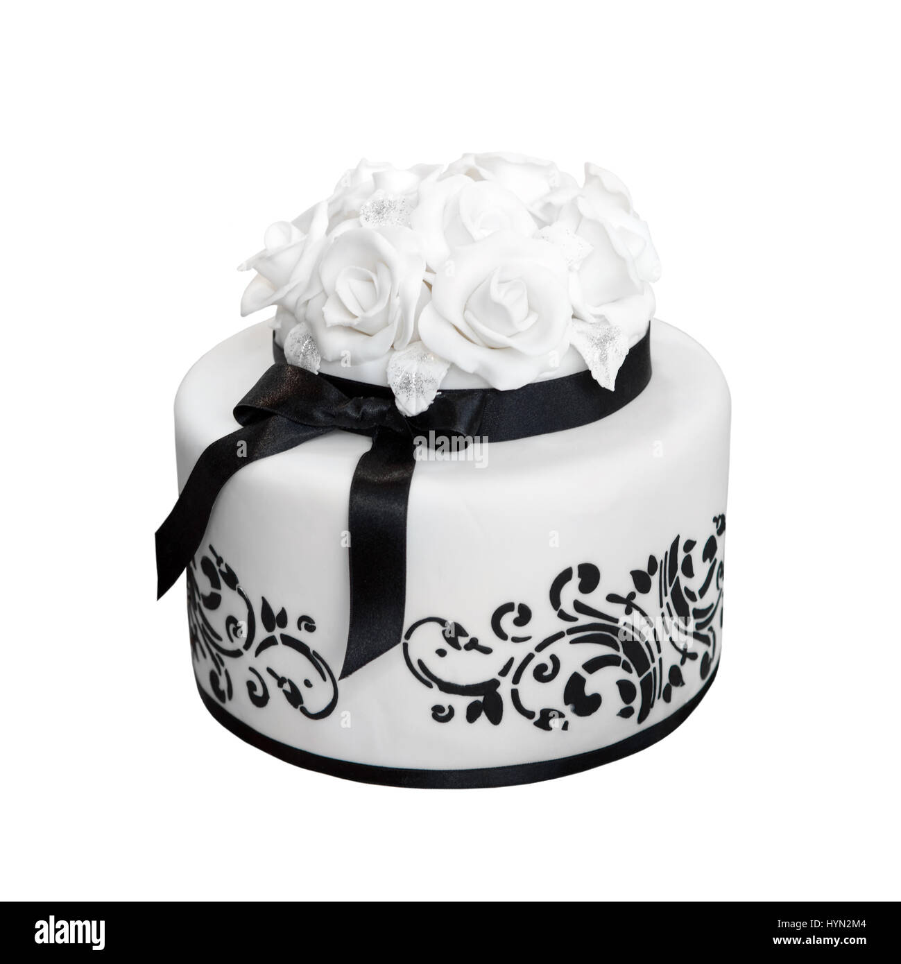 Noir Et Blanc Elegant Gateau De Mariage Isolated On White Photo Stock Alamy