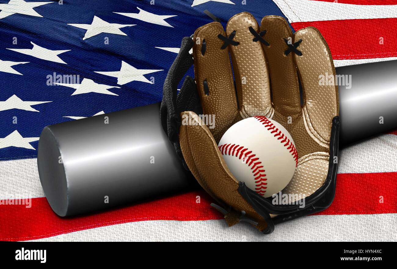 Gant de baseball et le drapeau américain Banque D'Images