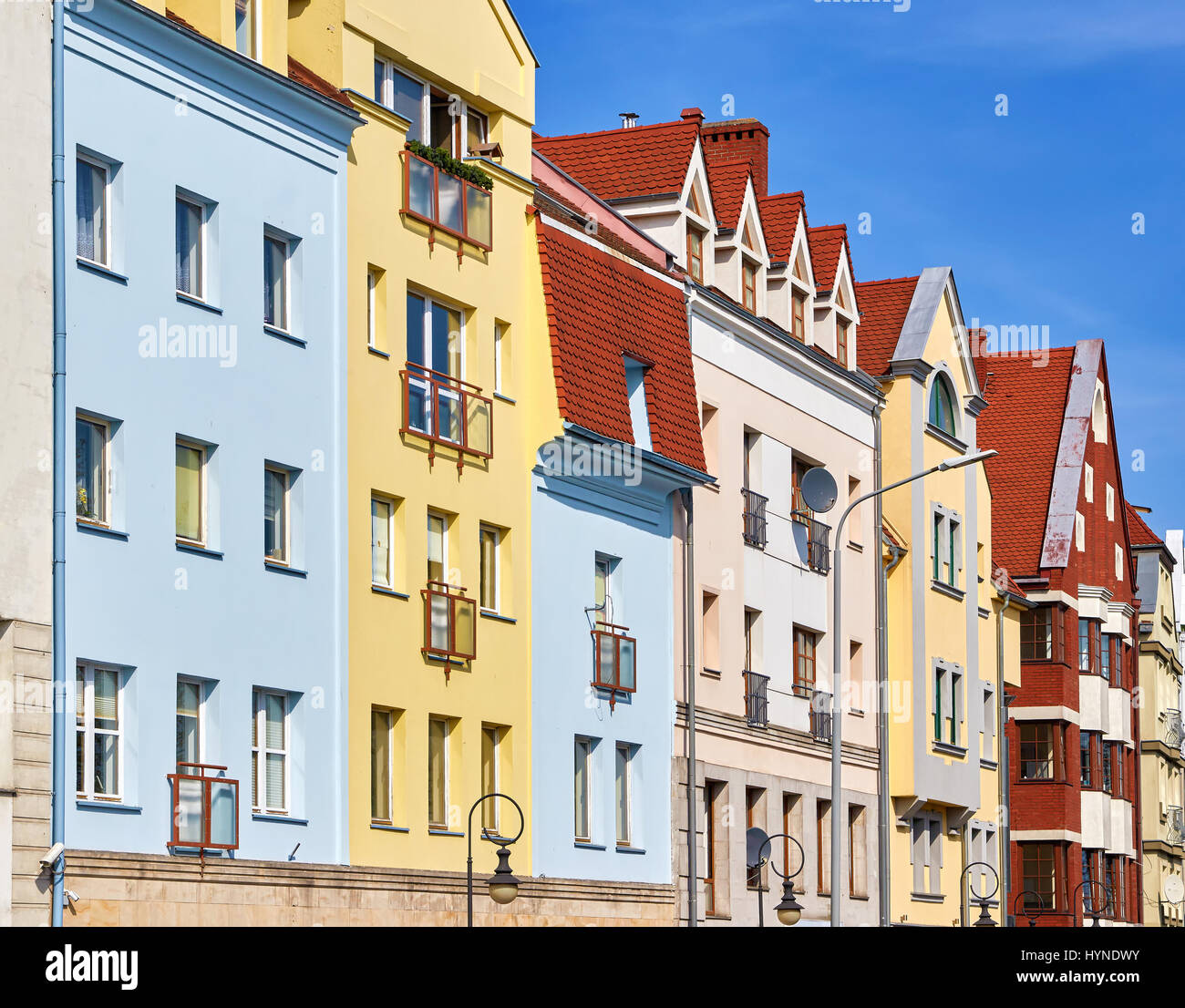Façade immeuble coloré, Szczecin, Pologne. Banque D'Images