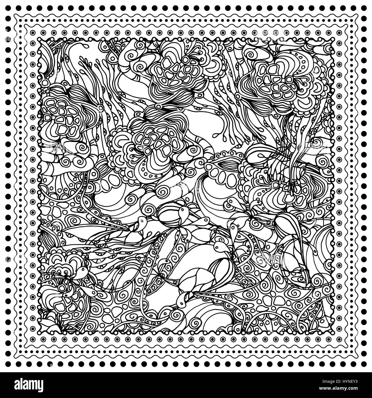 Vector illustration couleur noir mono.Conception de page de coloriage adultes, pour les adultes ou les enfants. modèle. Frontière d'ornement et le châssis Illustration de Vecteur