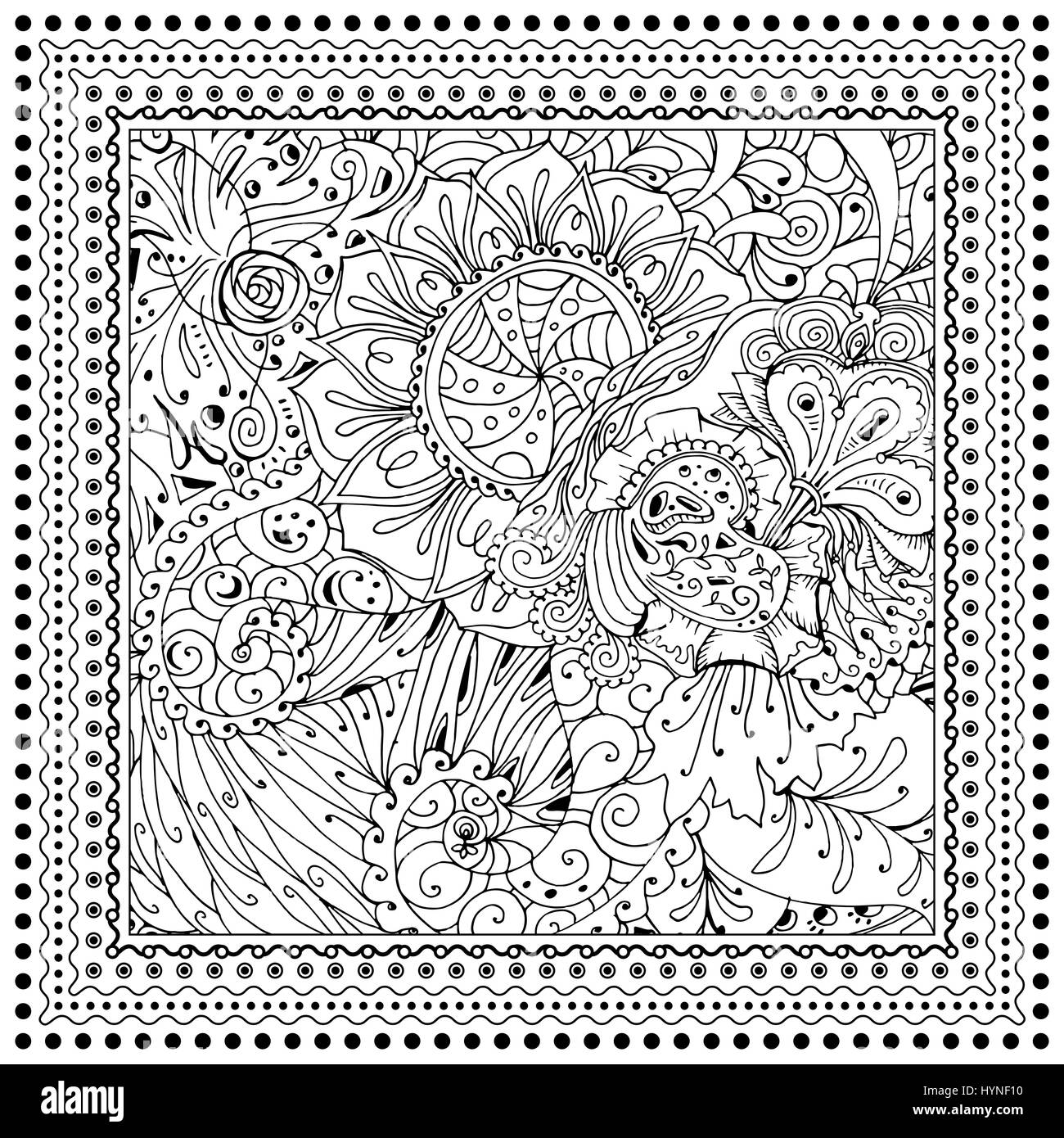 Vector illustration couleur noir mono.Conception de page de coloriage adultes, pour les adultes ou les enfants. modèle. Frontière d'ornement et le châssis Illustration de Vecteur