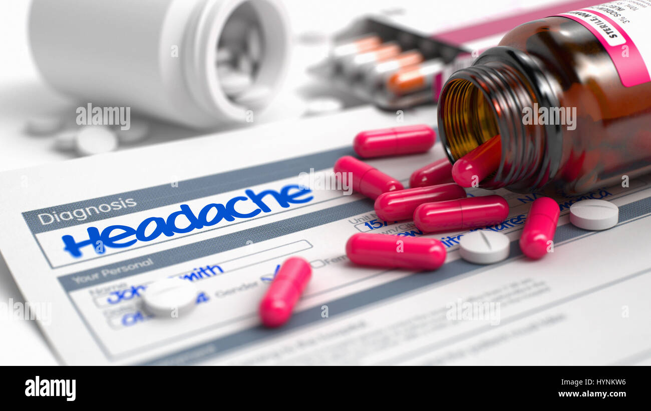 Maux de tête - Inscription dans l'anamnèse. 3D Illustration. Banque D'Images