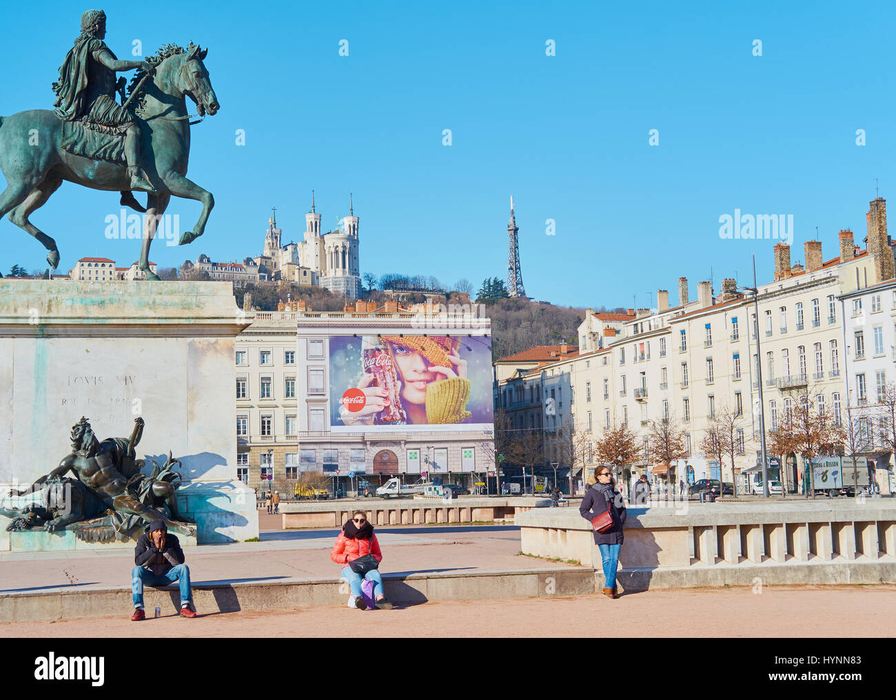 La Place Bellecour, Lyon, Auvergne-Rhone-Alpes, France, Europe. Site du patrimoine mondial de l'UNESCO au coeur de Presqu'ile (péninsule) Banque D'Images