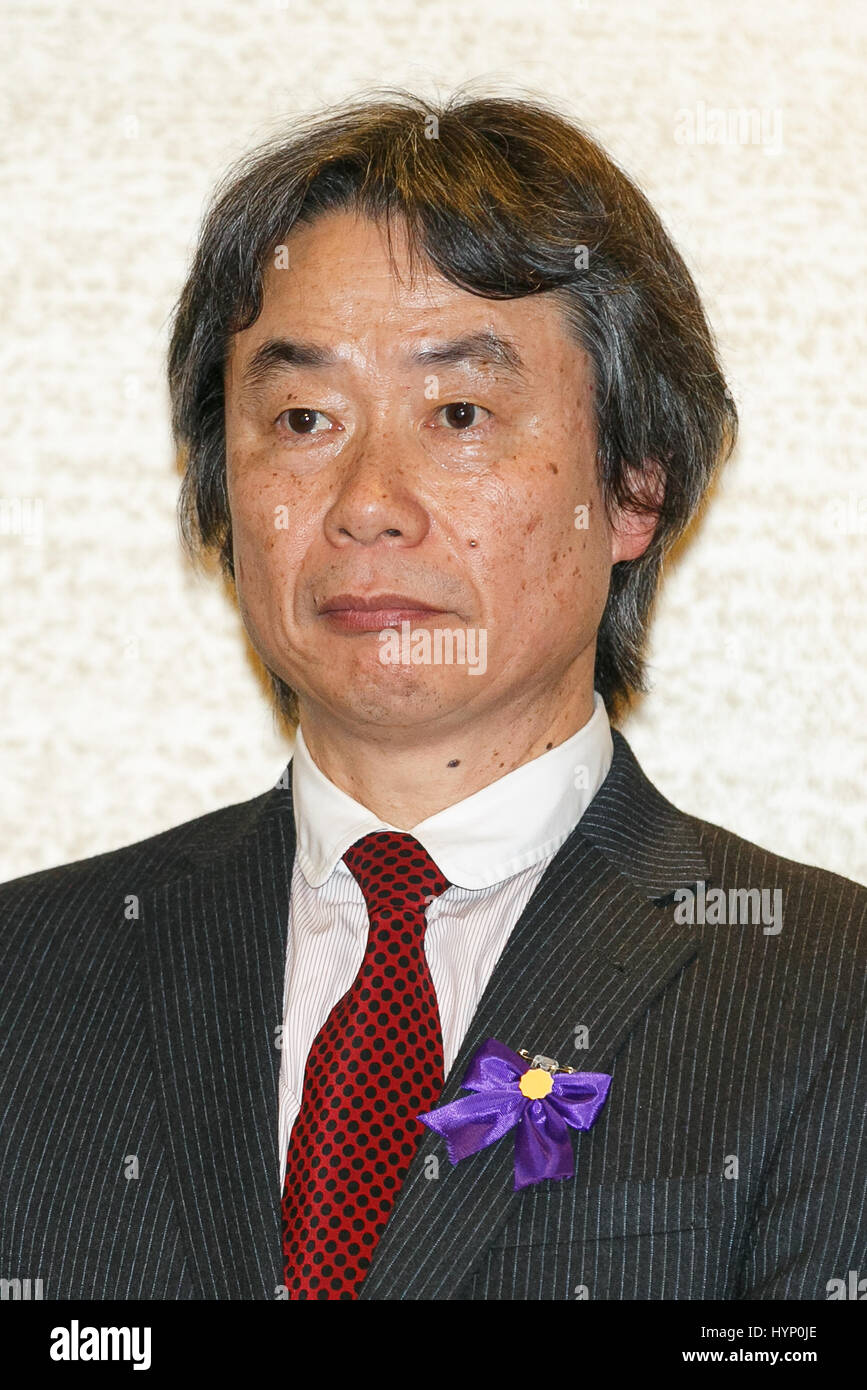 Tokyo, Japon. 06 avril 2017. Shigeru Miyamoto, le concepteur de jeu vidéo qui a reçu le Prix Prince des Asturies assiste à un événement à saluer roi espagnol Felipe VI à l'Imperial Hotel, le 6 avril 2017, Tokyo, Japon. Le roi et son épouse, la Reine Letizia, rencontrera le Premier ministre japonais Shinzo Abe ce soir dans le cadre de leur visite de 4 jours. Credit : Rodrigo Reyes Marin/AFLO/Alamy Live News Banque D'Images