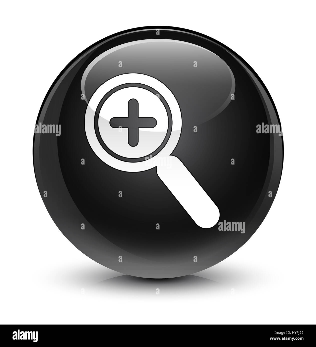 Dans l'icône Zoom isolé sur le bouton rond noir vitreux abstract illustration Banque D'Images