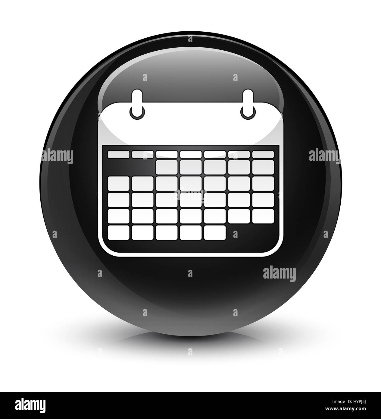 Icône Calendrier isolé sur le bouton rond noir vitreux abstract illustration Banque D'Images