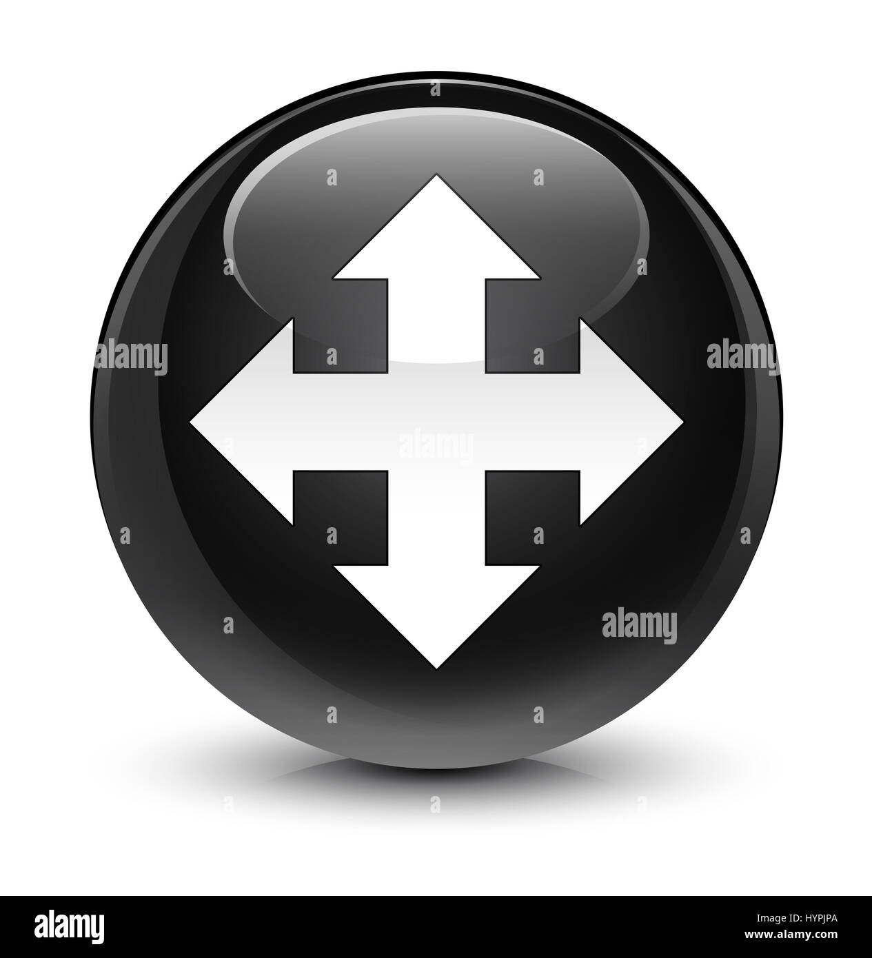L'icône Déplacer isolé sur le bouton rond noir vitreux abstract illustration Banque D'Images