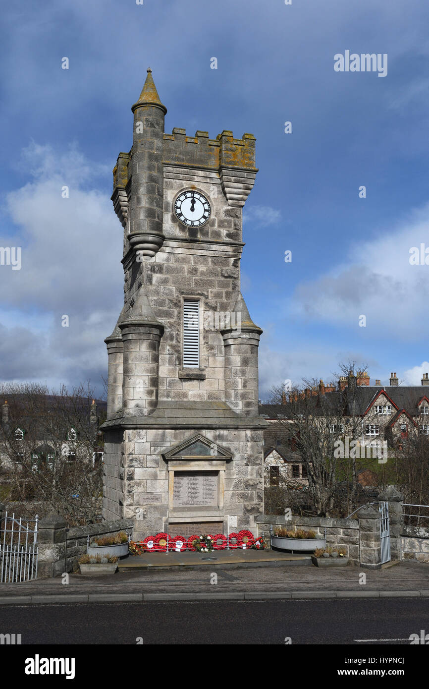 Le brora;tour de l'horloge;a9;war memorial;sutherland;Ecosse Banque D'Images