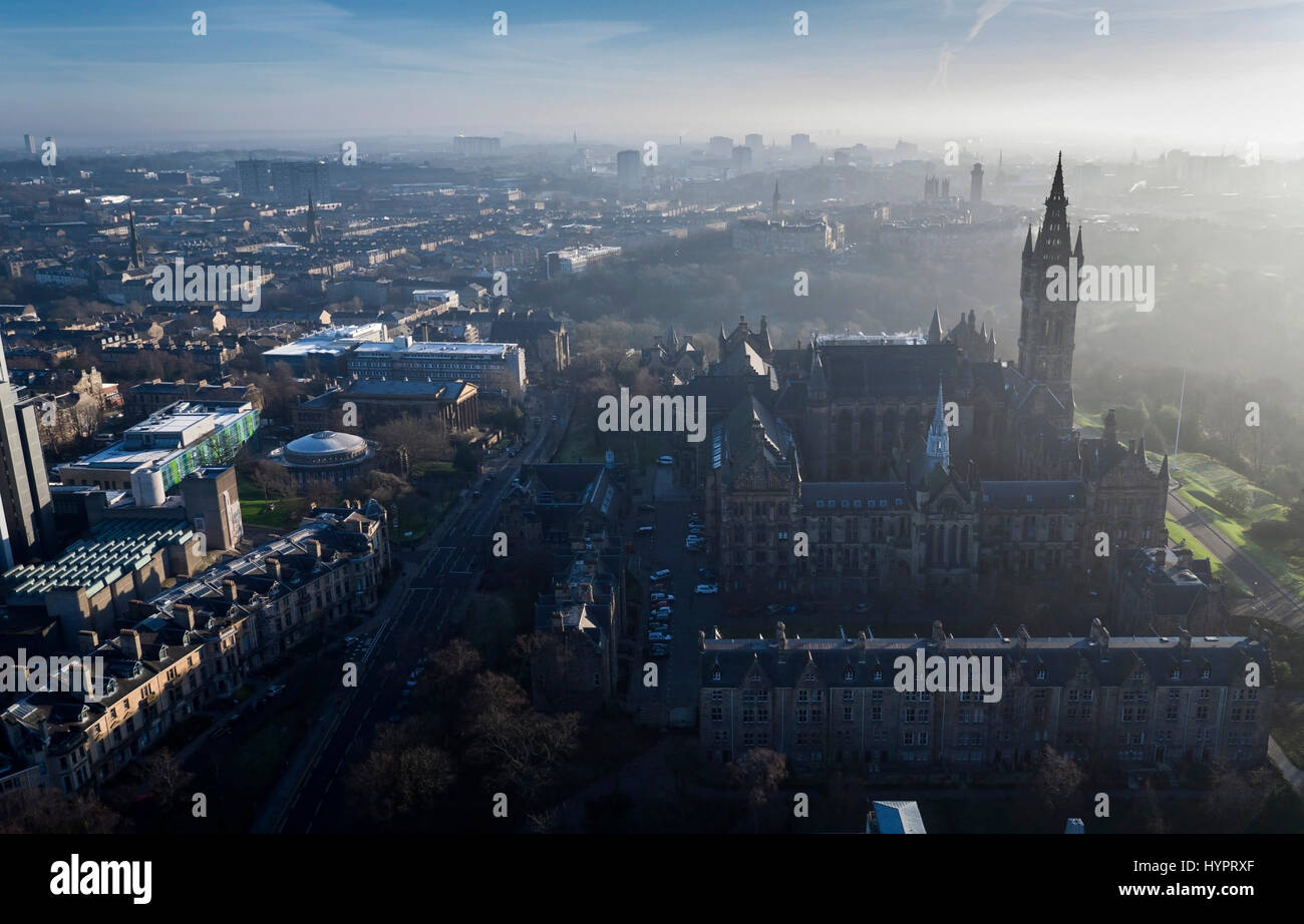 Une vue aérienne du campus de l'Université de Glasgow, Ecosse, Royaume-Uni. Banque D'Images