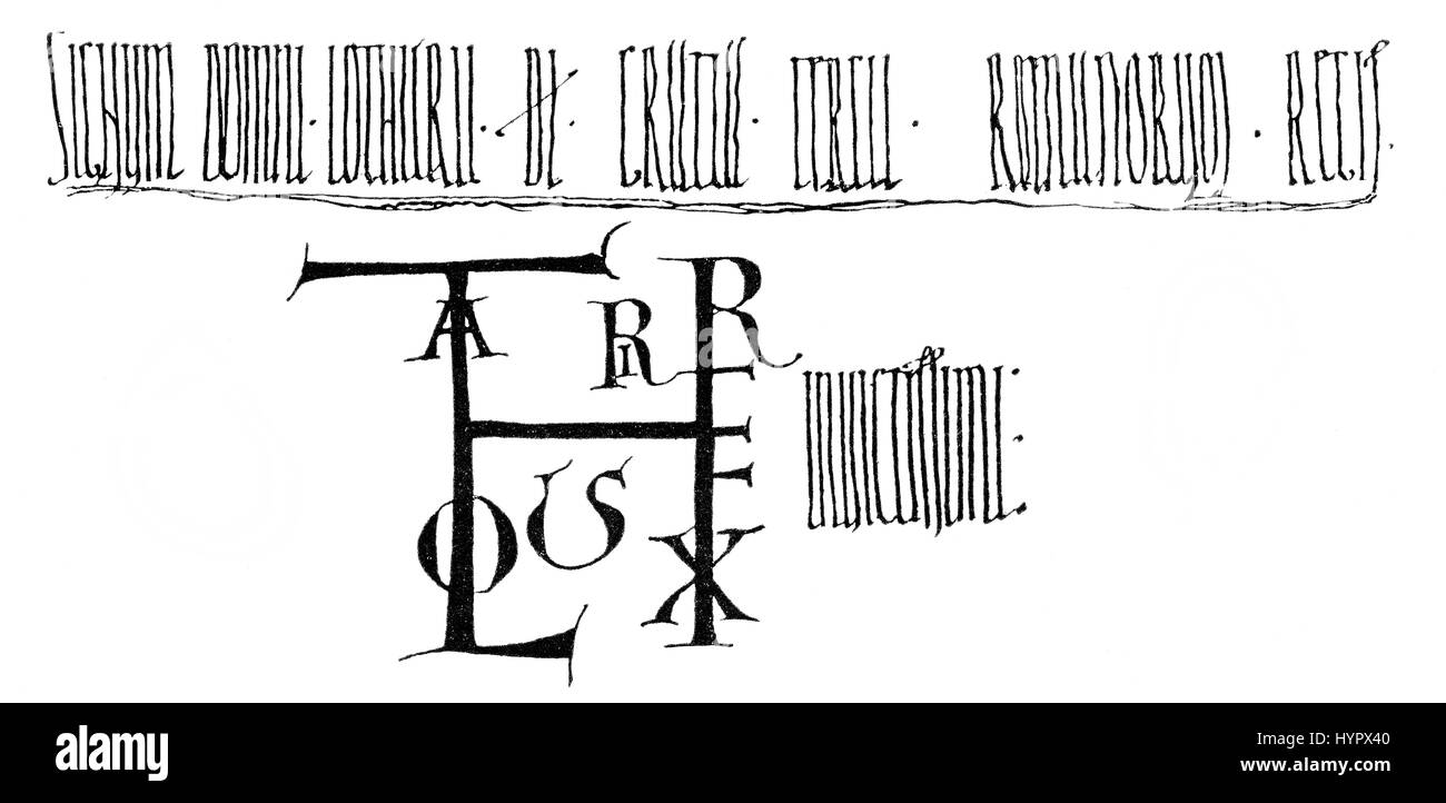 Télécopieur, signe de Lothaire II ou III, Lothaire Lothaire de Supplinburg, avant 1075-1137, empereur du Saint Empire Romain Germanique, roi d'Allemagne Banque D'Images