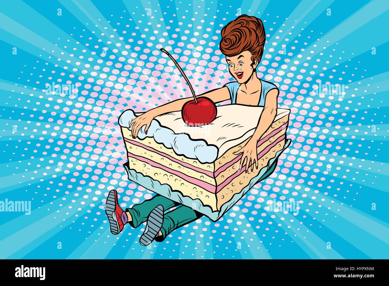 Happy girl et gâteau sucré Illustration de Vecteur