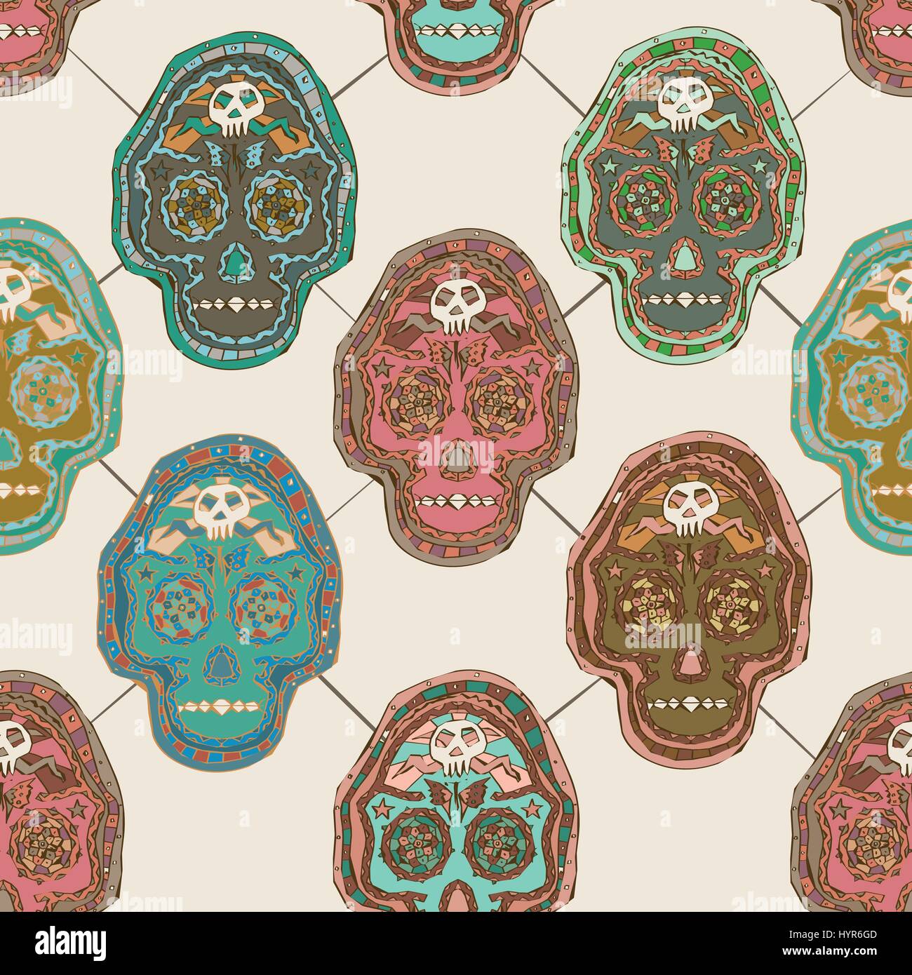 Vector Illustration crâne mexicain Seamless Pattern Design Illustration de Vecteur