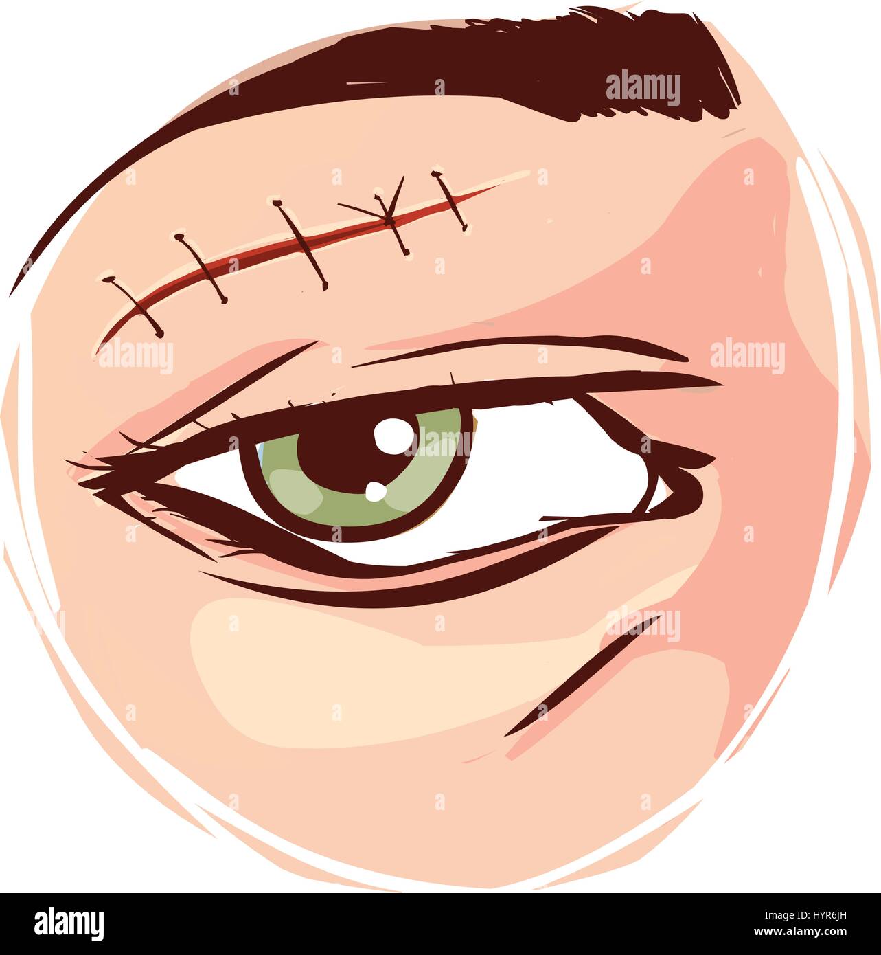- Vector illustration of a reçu les premiers soins, de blessure ou de couper et suturé face Illustration de Vecteur