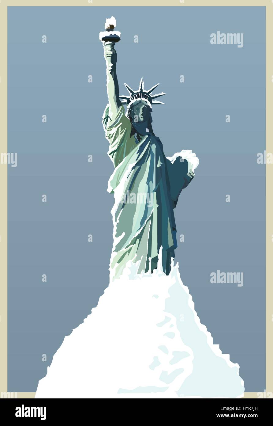 Vector dessin à la main de la statue de la liberté new york sous la neige Illustration de Vecteur
