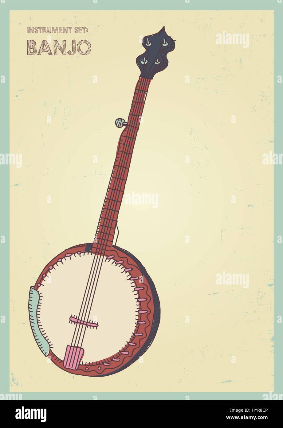 Main couleur de dessin vectoriel illustration banjo Illustration de Vecteur