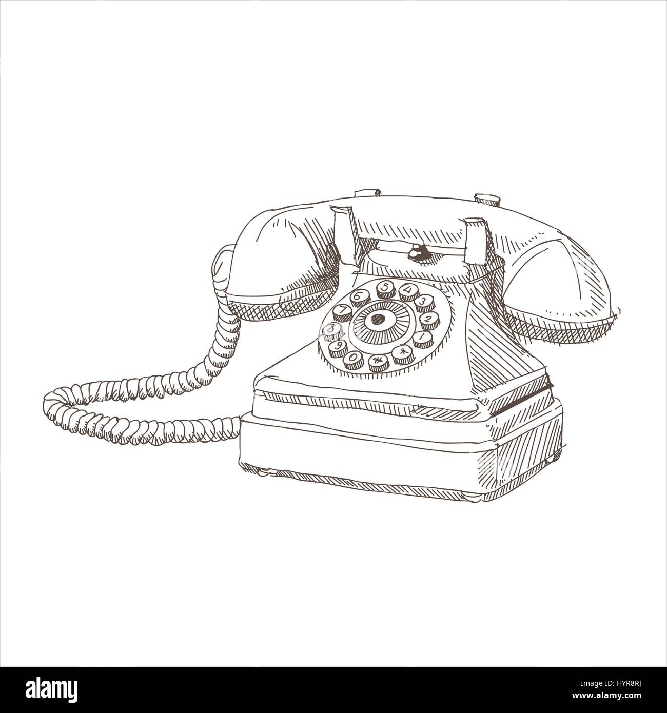 Croquis Dessin Vectoriel Téléphone Antique Illustration
