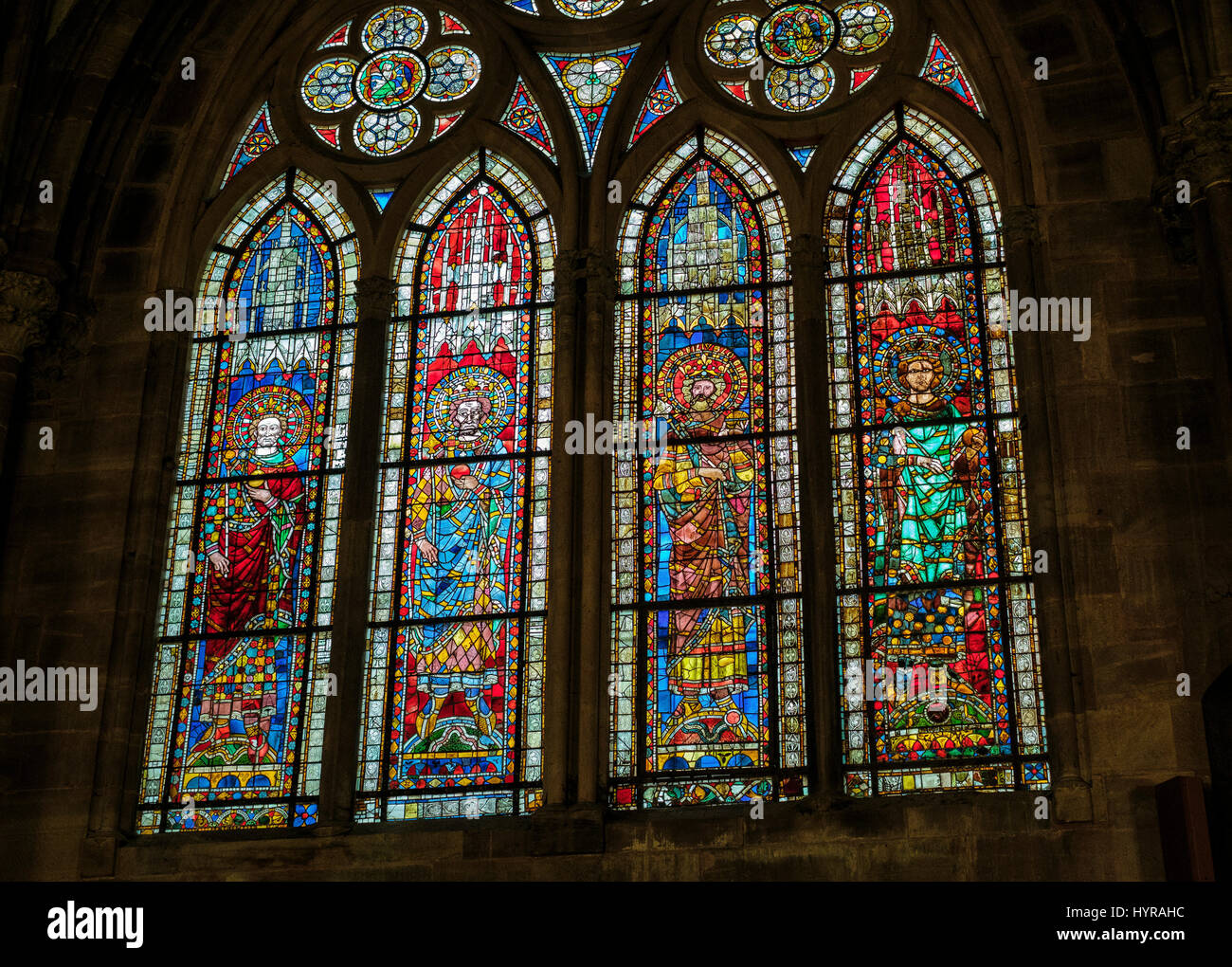 Vitraux, Notre-Dame cathédrale gothique du 14e siècle, Strasbourg, Alsace, France, Europe, Banque D'Images