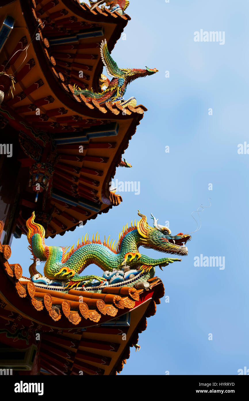 De belles statues de dragon au Temple Zizhu ou Purple Bamboo Temple, comme on le sait, fut construit il y a plus de 300 ans et a été rénové à plusieurs reprises Banque D'Images