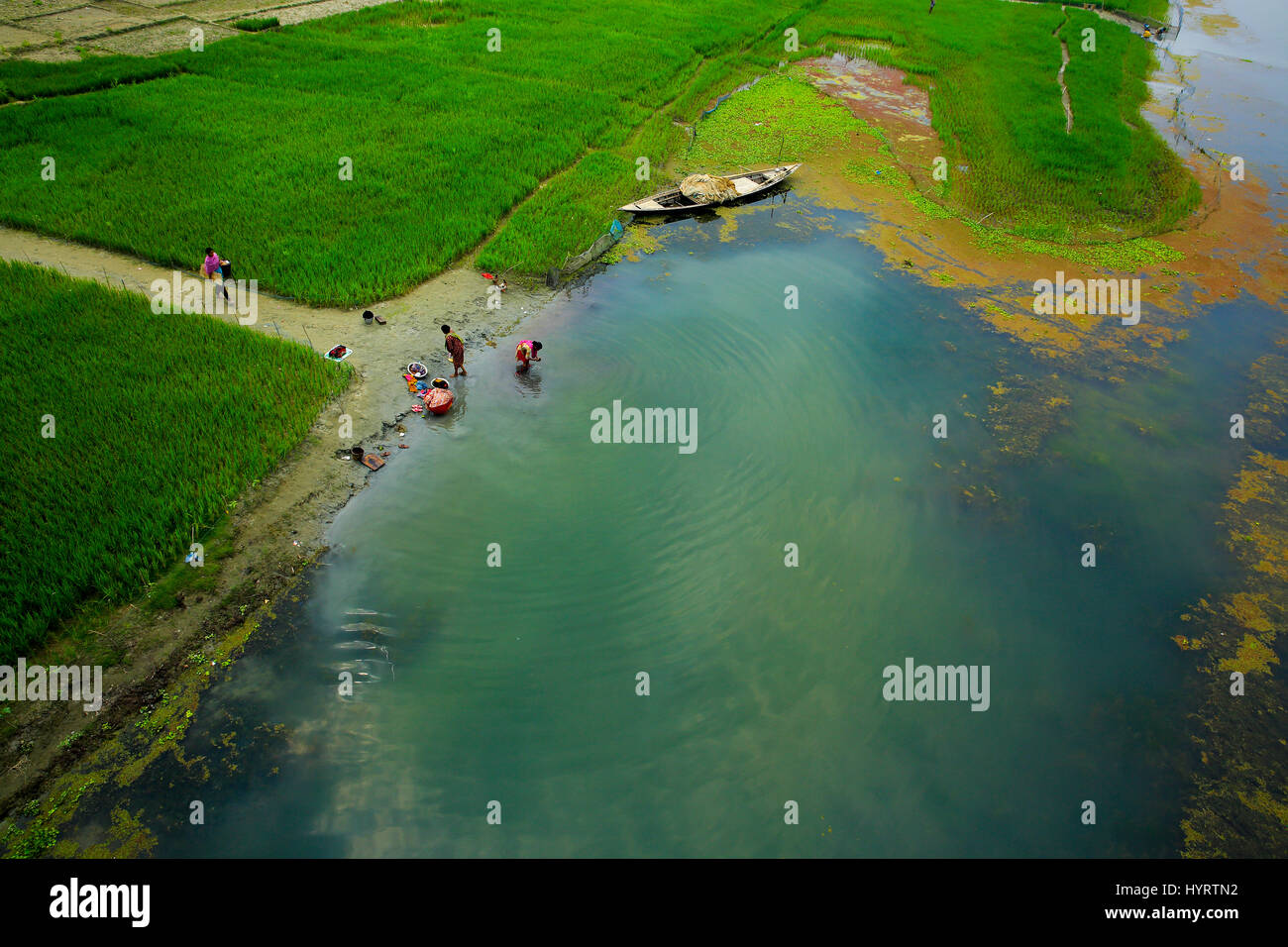 Vue de la rivière à sec en Sariakandi Bangali. Bogra, Bangladesh. Banque D'Images