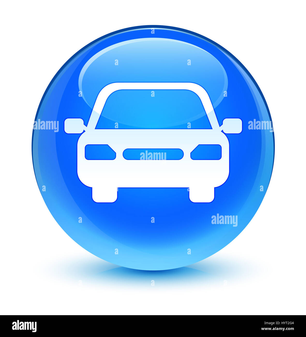 Icône de voiture isolé sur le bouton rond bleu cyan vitreux abstract illustration Banque D'Images