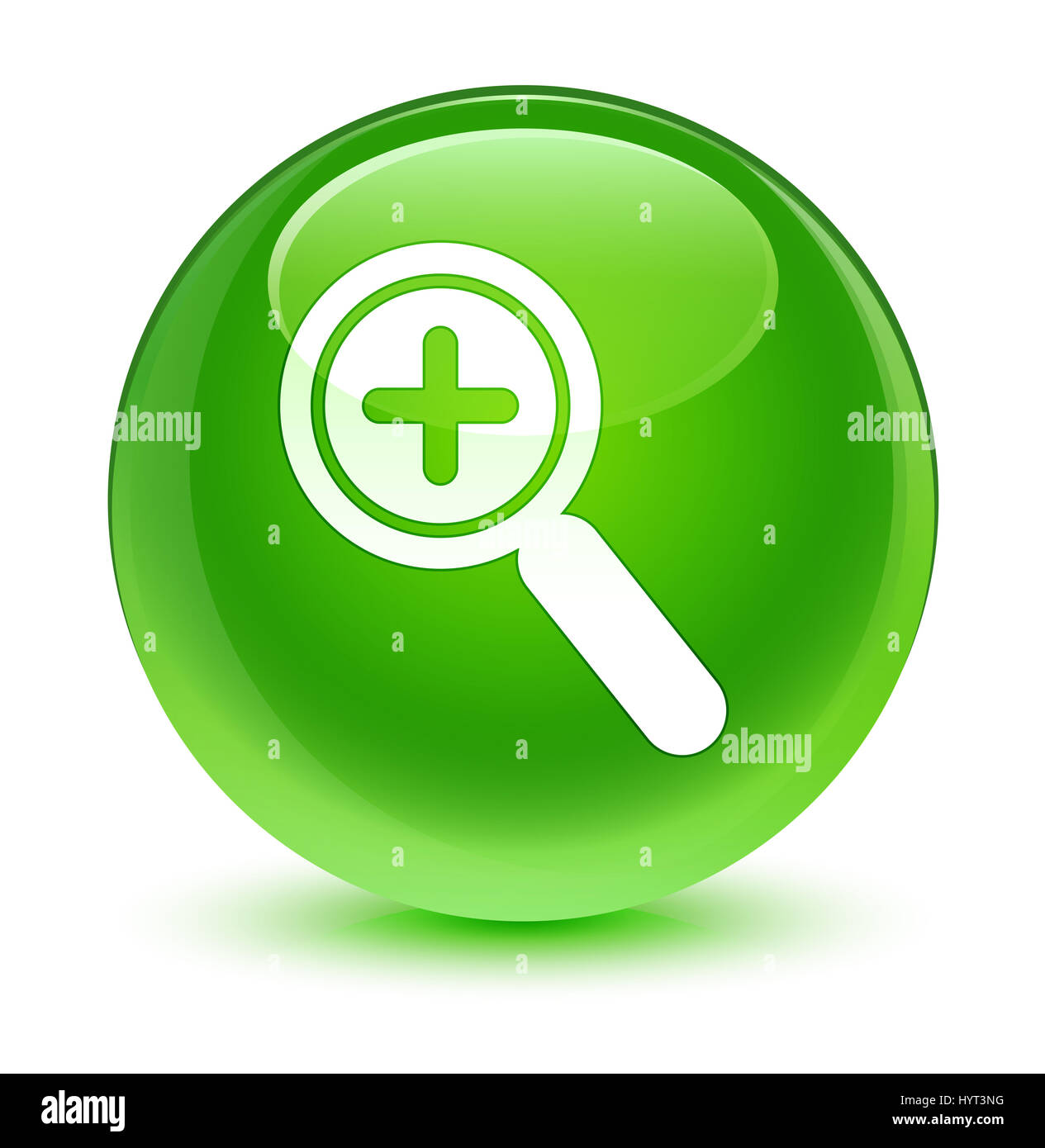 Dans l'icône Zoom isolé sur le bouton rond vert vitreux abstract illustration Banque D'Images