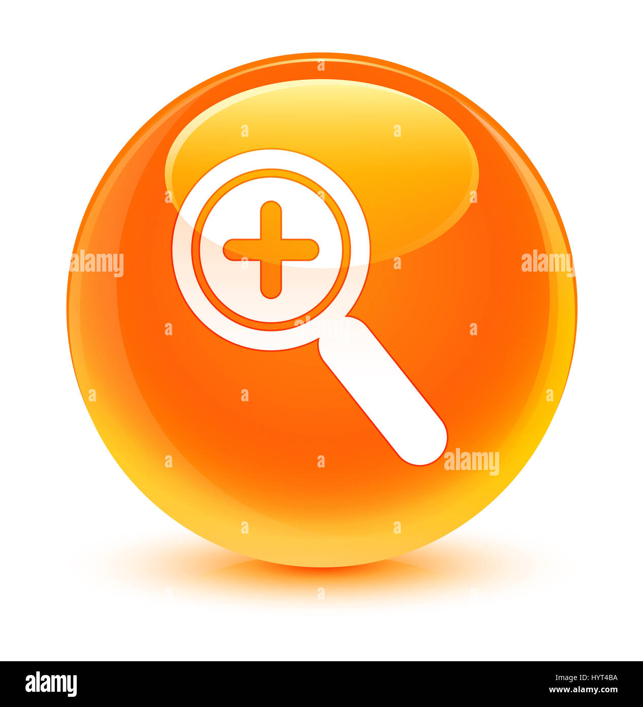 Dans l'icône Zoom isolé sur bouton rond orange vitreux abstract illustration Banque D'Images